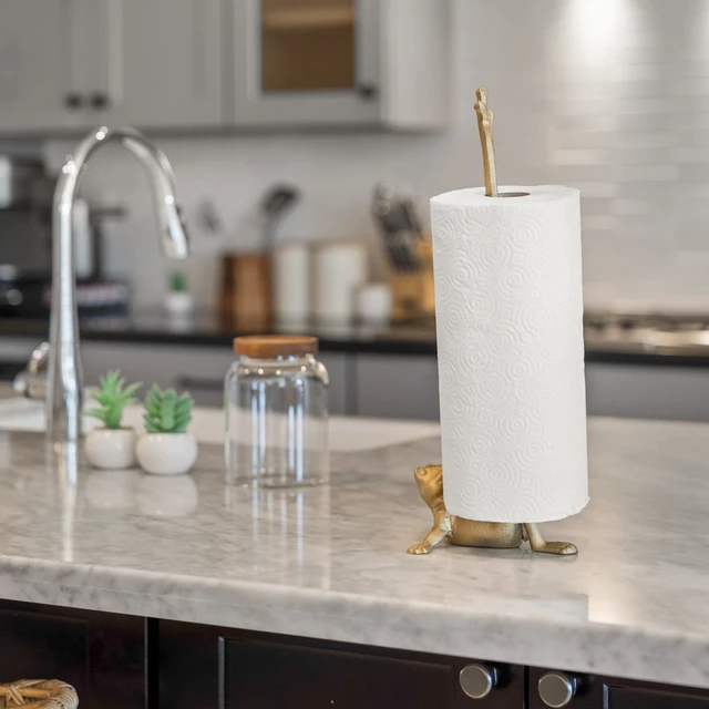 Alt view image 7 of 7 - Gold Paper Towel Holder, Metal Toilet or Kitchen Paper Holder for Floor or Countertop, Gold Frog
