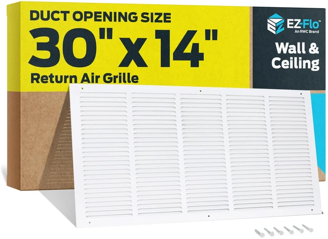 Main image of 30 x 14 Inch (Duct Opening) Return Air Vent Cover for Wall or Ceiling, Solid Steel Return Air Grille, HVAC Vent Cover, White, 61650