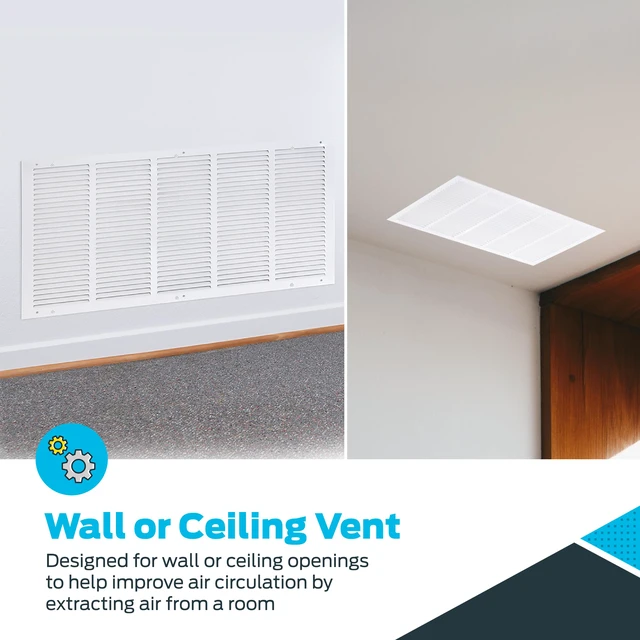 Alt view image 4 of 6 - 30 x 14 Inch (Duct Opening) Return Air Vent Cover for Wall or Ceiling, Solid Steel Return Air Grille, HVAC Vent Cover, White, 61650