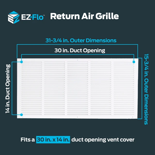 Alt view image 2 of 6 - 30 x 14 Inch (Duct Opening) Return Air Vent Cover for Wall or Ceiling, Solid Steel Return Air Grille, HVAC Vent Cover, White, 61650
