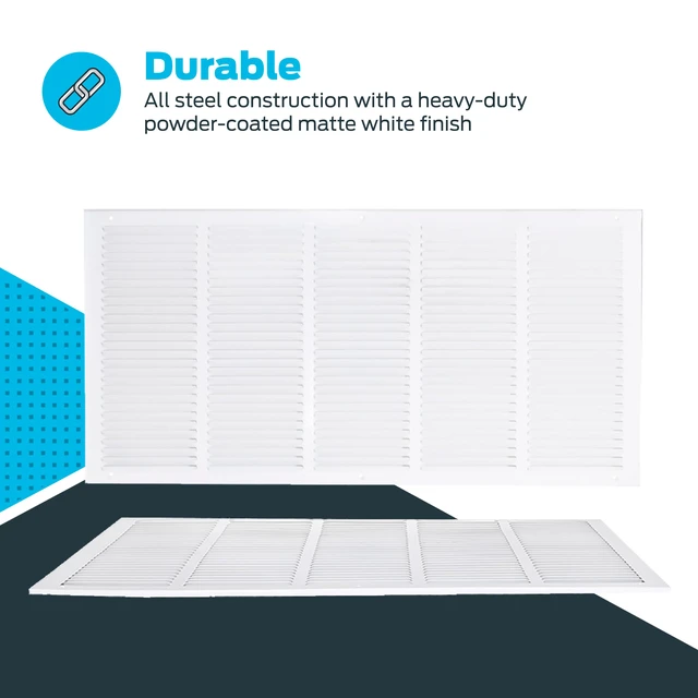 Alt view image 5 of 6 - 30 x 14 Inch (Duct Opening) Return Air Vent Cover for Wall or Ceiling, Solid Steel Return Air Grille, HVAC Vent Cover, White, 61650