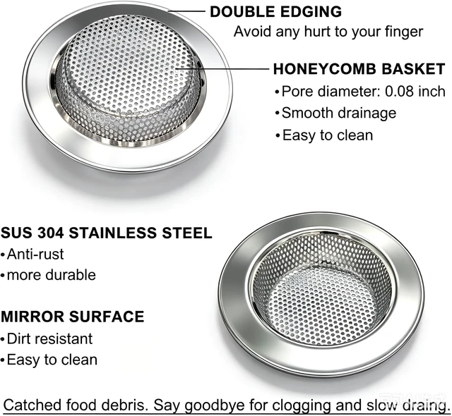 Alt view image 3 of 6 - Kitchen Sink Drain Strainers/Filter/Screen/Basket Strainer, Stainless Steel Food Scraps Drain Catcher, Outer Diameter 4.5 inch/11.3cm, Inner Diameter 3 inch/7.6cm, Pack of 4