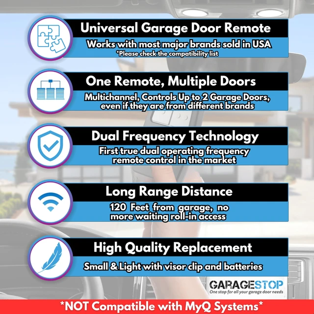 Alt view image 6 of 7 - 3X Universal Door Opener Remote KLIK1U 375UT 375LM Clicker 2-Button Replacement for LiftMaster Chamberlain Craftsman Genie Linear, Operates 2 Doors or Gates, Dip Switch & Learn Button