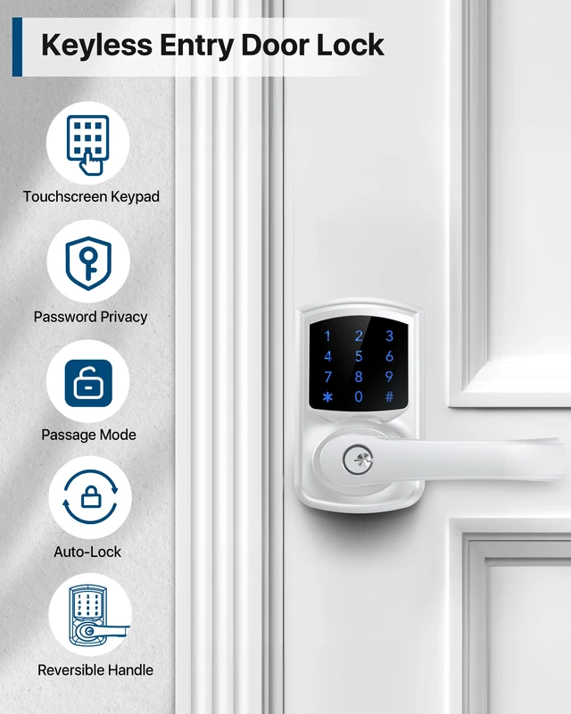 Alt view image 2 of 7 - Keypad Keyless Entry Door Lock with Handle Smart Electronic Locks Deadbolts 20 User Codes & 2keys Passage Vacation Mode Privacy Protection 5S Auto-Lock, Simple 15-min Install Fits Most Standard Doors