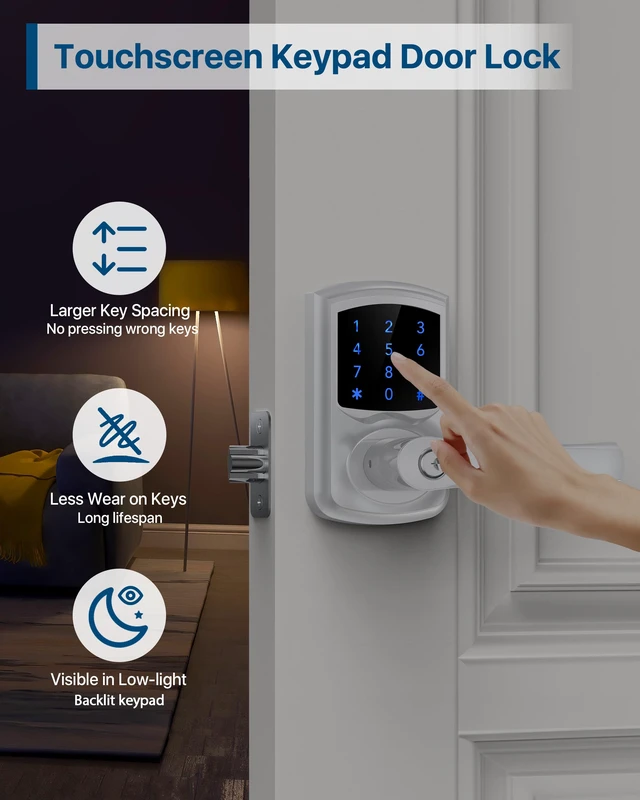 Alt view image 3 of 7 - Keypad Keyless Entry Door Lock with Handle Smart Electronic Locks Deadbolts 20 User Codes & 2keys Passage Vacation Mode Privacy Protection 5S Auto-Lock, Simple 15-min Install Fits Most Standard Doors