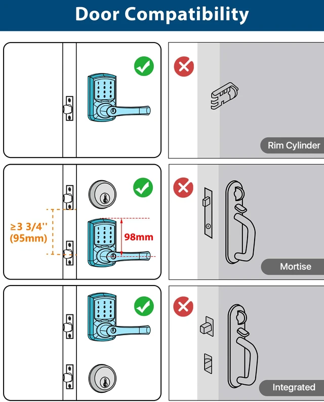 Alt view image 6 of 7 - Keyless Entry Keypad Door Lock with Handle Electronic Smart Lock Deadbolts 20 User Codes & 2keys Passage Vacation Mode Privacy Protection 5S Auto-Lock, Simple 15-min Install Fits Most Standard Doors
