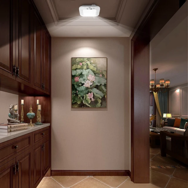 Alt view image 7 of 7 - Motion Sensor Battery Powered Ceiling Light, Closet Light 2-Pack Battery Operated, Motion Activated, Indoor Use for Closet Stair Pantry Hallway Shed Laundry, Daylight Auto On/Off