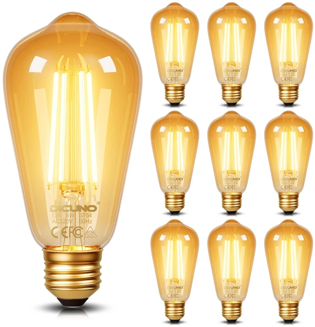 Main image of E26 Edison Bulbs 60W, 2200K Amber Warm, Amber Glass, 600LM, 10-Pack 6W LED Edison Bulb ST64, Vintage LED Light for Home, Non-Dimmable, CRI 80