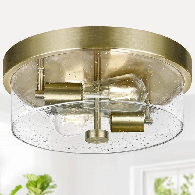 Main image of Flush Mount Ceiling Light Fixtures, 2-Light Brass Ceiling Mount for Farmhouse with Seeded Glass Lampshade, Industrial Hall Flush Mount Light Fixture for Hallway, Kitchen, Entryway, Bedroom and Foyer
