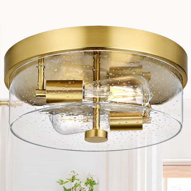 Main image of Flush Mount Ceiling Light Fixtures, 2-Light Gold Ceiling Mount for Farmhouse with Seeded Glass Lampshade, Industrial Flush Mount Light Fixture Farmhouse for Hallway, Kitchen, Entryway and Foyer