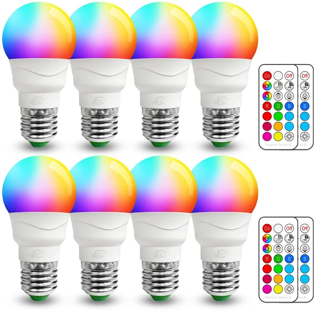 Main image of RGB LED Light Bulb, Color Changing Light Bulb, 40W Equivalent, 450LM, 2700K Warm White 5W E26 Screw Base RGBW, 12 Color Choices - Timing Infrared Remote Control (8 Pack)
