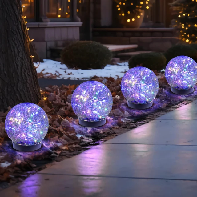 Main image of Solar Globe Lights Outdoor Waterproof-Solar Balls-Solar Garden Lights-Orbs for Outside 4 Pack Cracked Glass Ball for Lawn Patio Yard Backyard Decorations