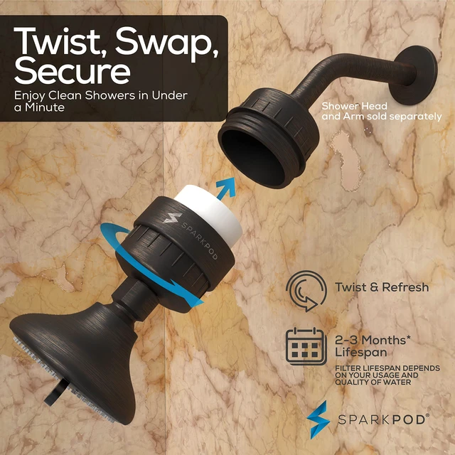 Alt view image 5 of 7 - 23 Stage Shower Head Filter for Dry Hair and Skin - High Output Universal Shower Filters to Remove Toxic Chemicals, Chlorine & Heavy Metals (Vintage Oil-Rubbed Bronze)