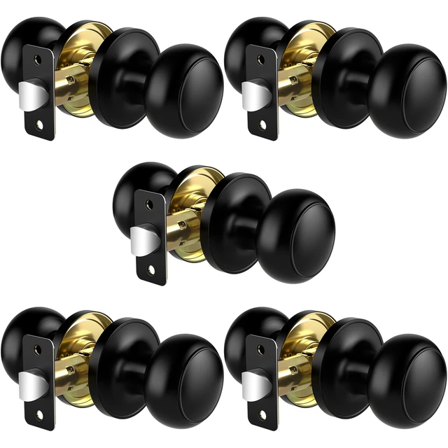 Main image of Passage Door Knobs, 5 Pack Matte Black Door Knobs, Hallway Closet Non-Locking Interior Doorknobs, Round Door Handles Keyless Reversible for Left/Right Handed Doors