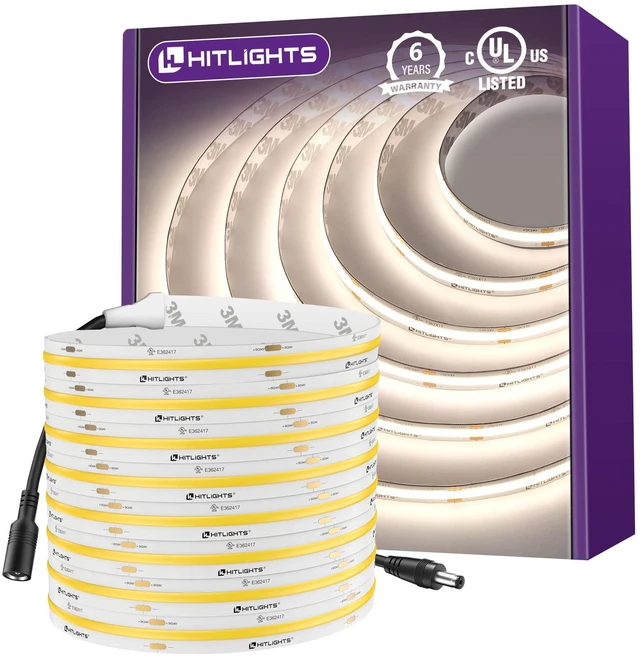 Main image of COB LED Strip Lights Neutral White 4000K,16.4ft 24V, UL Listed 2560 LEDs, 350+ lm/ft, CRI 90+, IP30, High Density, Cuttable, Tape Lighting for Kitchen Cabinets, Power Source Not Included