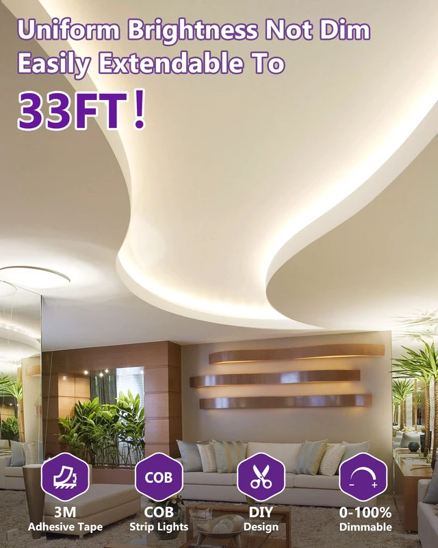 Alt view image 7 of 7 - COB LED Strip Lights Neutral White 4000K,16.4ft 24V, UL Listed 2560 LEDs, 350+ lm/ft, CRI 90+, IP30, High Density, Cuttable, Tape Lighting for Kitchen Cabinets, Power Source Not Included