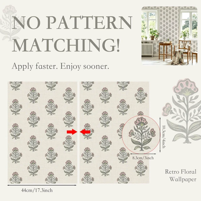 Alt view image 2 of 7 - Pink Floral Wallpaper Cottage Peel and Stick Wallpaper 17.3''x393'' Faux Linen Texture Contact Paper for Cabinets Removable Self-Adhesive Wall Paper for Bedroom Kitchen Renter Friendly Vinyl
