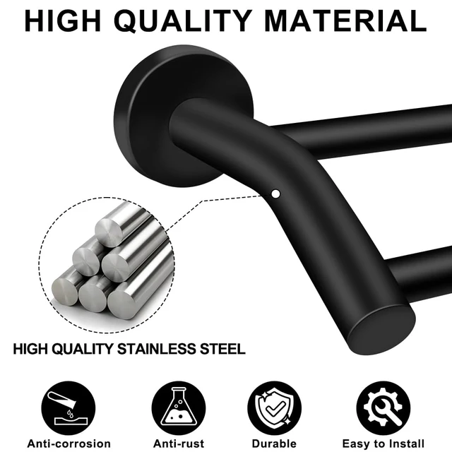 Alt view image 4 of 7 - Black Telescopic Double Towel Bar Wall Mount 14.5-24.8Inch Rustproof Towel Rack with Widened Spacing, Scratch-resistant & Durable for Bathroom Kitchen RV