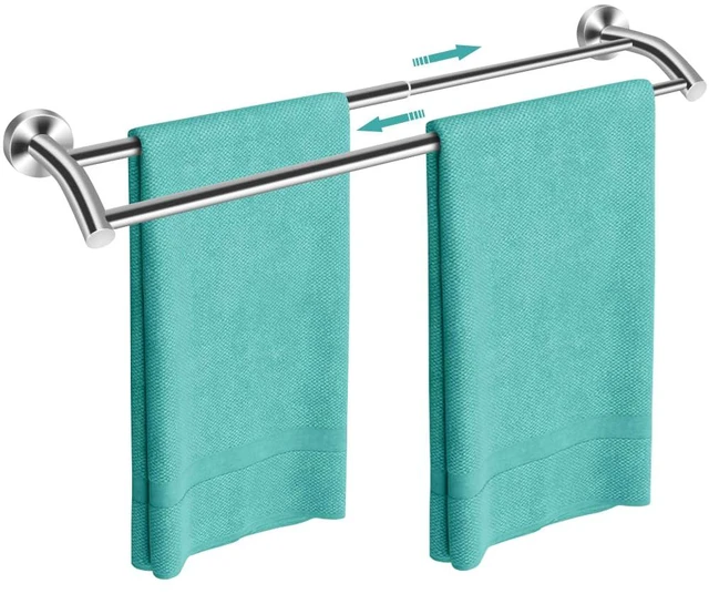 Main image of Silver Telescopic Double Towel Bar Wall Mount 14.5-24.8Inch Rustproof Towel Rack with Widened Spacing, Scratch-resistant & Durable for Bathroom Kitchen RV