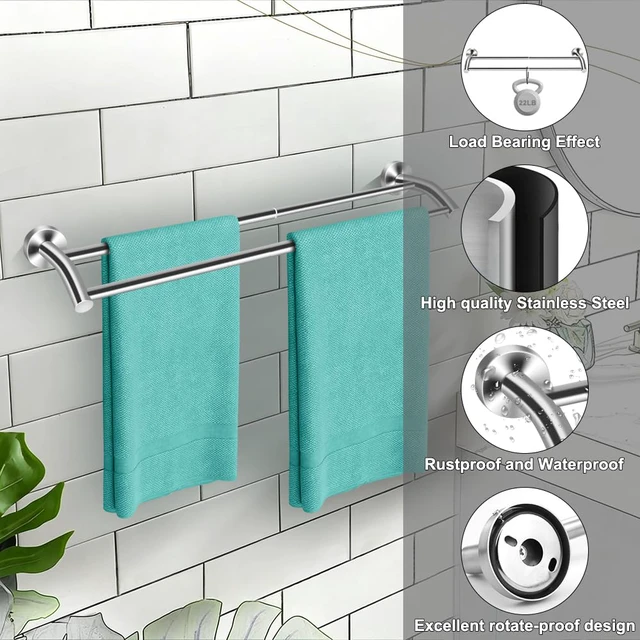 Alt view image 3 of 7 - Silver Telescopic Double Towel Bar Wall Mount 14.5-24.8Inch Rustproof Towel Rack with Widened Spacing, Scratch-resistant & Durable for Bathroom Kitchen RV