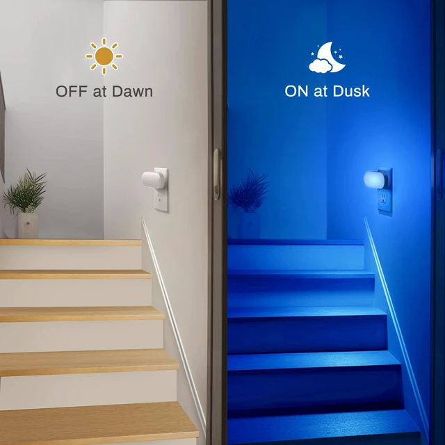 Alt view image 2 of 7 - Blue Night Lights Plug into Wall with Dusk to Dawn Sensor Dimmable Night Lights Plug Into Wall,for Kids Room Bedroom Stair,Blue Night Light,1W,4 Pack