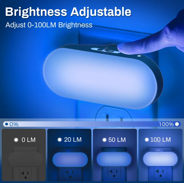Alt view image 3 of 7 - Blue Night Lights Plug into Wall with Dusk to Dawn Sensor Dimmable Night Lights Plug Into Wall,for Kids Room Bedroom Stair,Blue Night Light,1W,4 Pack