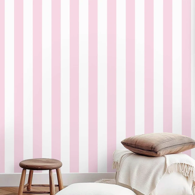 Main image of Pink and White Peel and Stick Wallpaper Striped Cute 17.7"x393" Stripe Contact Paper for Cabinets Modern Stripes Self-Adhesive Removable Wall Paper Cute Girls Bedroom Nursery Decor Vinyl