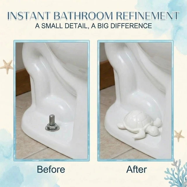 Alt view image 2 of 6 - White Sea Turtle Ceramic Toilet Bolt Covers 2-Pack, Decorative Bathroom Bolt Hole 1.33'', Hides Toilet Floor Bolts, Coastal Bathroom Decor, Cute Gift Design