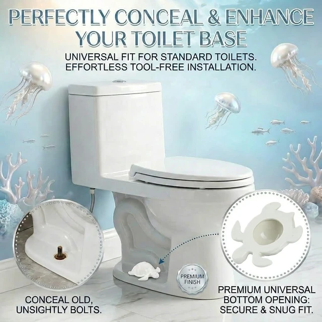 Alt view image 3 of 6 - White Sea Turtle Ceramic Toilet Bolt Covers 2-Pack, Decorative Bathroom Bolt Hole 1.33'', Hides Toilet Floor Bolts, Coastal Bathroom Decor, Cute Gift Design