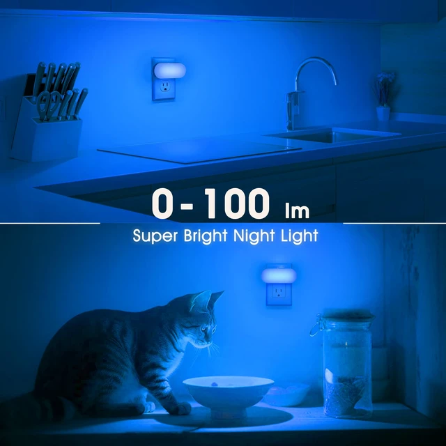 Alt view image 7 of 7 - Blue Night Lights Plug into Wall with Dusk to Dawn Sensor Dimmable Night Lights Plug Into Wall,for Kids Room Bedroom Stair,Blue Night Light,1W,4 Pack