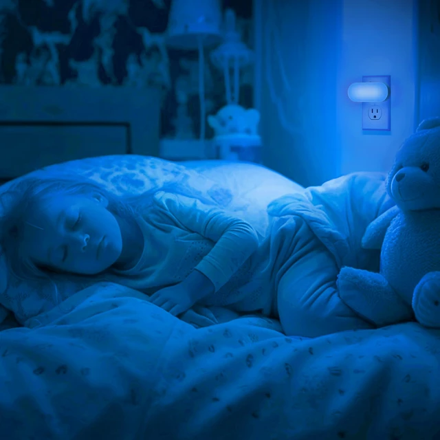 Alt view image 5 of 7 - Blue Night Lights Plug into Wall with Dusk to Dawn Sensor Dimmable Night Lights Plug Into Wall,for Kids Room Bedroom Stair,Blue Night Light,1W,4 Pack