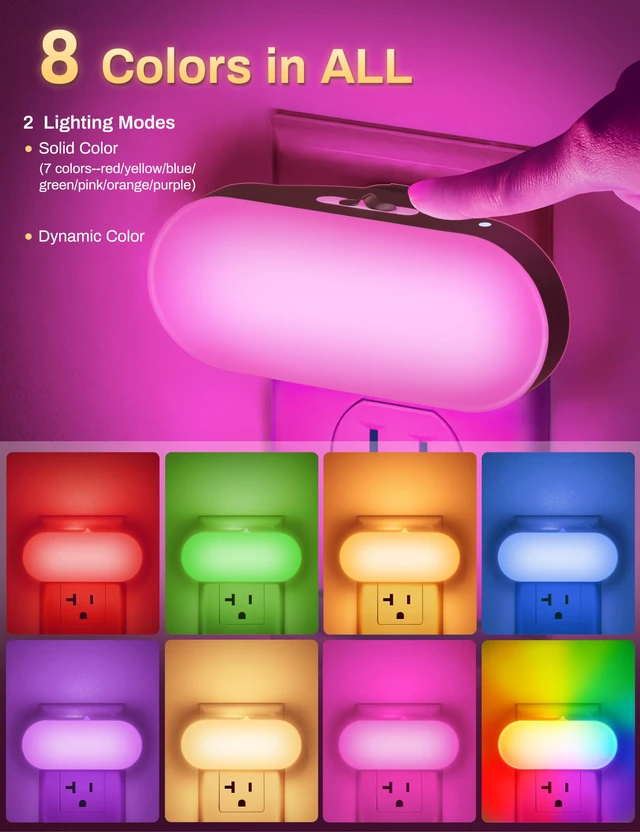 Alt view image 2 of 7 - RGB Night Lights Plug into Wall,Dusk to Dawn Color Changing 0.7W LED Night Light,for Kids Room Bathroom,Night Light,Stair Lights,Hallway Light,Color Moving,4 Pack