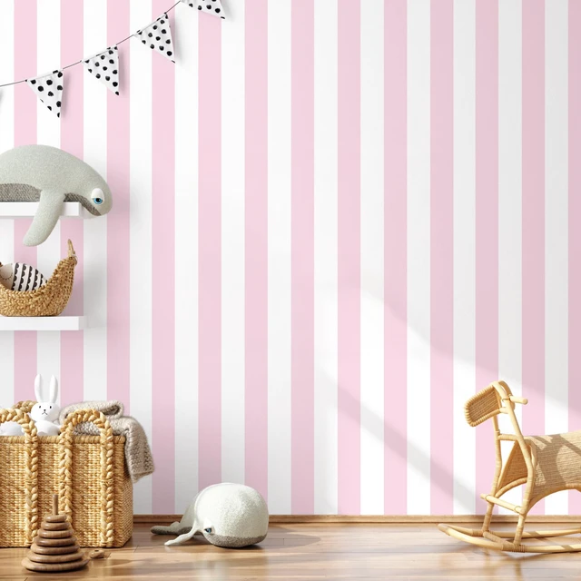 Alt view image 4 of 7 - Pink and White Peel and Stick Wallpaper Striped Cute 17.7"x393" Stripe Contact Paper for Cabinets Modern Stripes Self-Adhesive Removable Wall Paper Cute Girls Bedroom Nursery Decor Vinyl