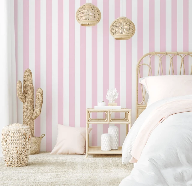 Alt view image 6 of 7 - Pink and White Peel and Stick Wallpaper Striped Cute 17.7"x393" Stripe Contact Paper for Cabinets Modern Stripes Self-Adhesive Removable Wall Paper Cute Girls Bedroom Nursery Decor Vinyl