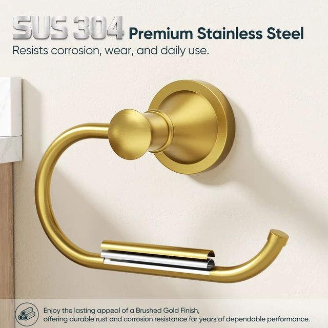 Alt view image 3 of 7 - Toilet Paper Holder Wall Mounted Bathroom Tissue Holder Brushed Gold Pivoting Tissue Roll Holder, High Quality Stainless Steel Hand Towel Ring Rustproof, Bathroom Accessories,Toilet Storage