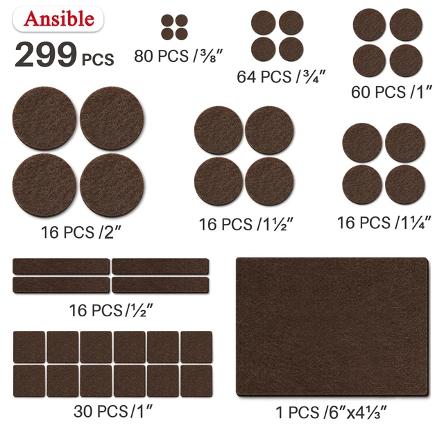 Alt view image 2 of 6 - 299 PCS Felt Furniture Pads for Hardwood Floors Felt Pads for Chair Leg Floor Protectors,Self-Adhesive Felt Pads Reduce Noise and Anti-Scratches,Brown,Multiple Sizes
