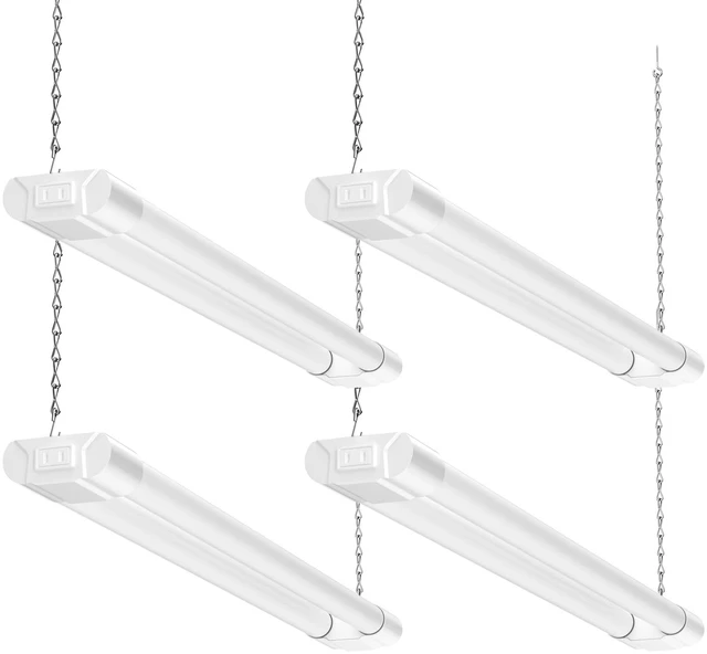 Main image of 4Pack 2FT LED Shop Light, 65000K, 2200LM, Linkable for Garage Super Bright Cool Daylight White, Ceiling + Hanging Mount Durable Integrated Utility Shop Lights for Workshop DIY User, White