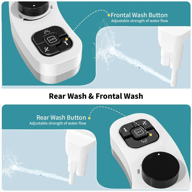Alt view image 2 of 6 - Bidet Attachment for Toilet, Dual Nozzle (Frontal and Rear Wash) Non-Electric Fresh Water Bidet Toilet Seat Attachment with Nozzle Self Cleaning, Adjustable Water Pressure (Black)