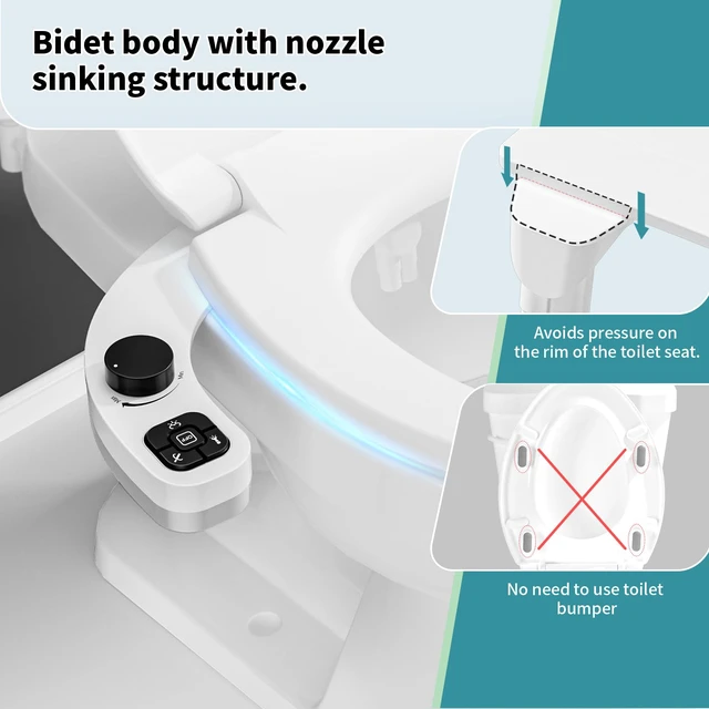 Alt view image 4 of 6 - Bidet Attachment for Toilet, Dual Nozzle (Frontal and Rear Wash) Non-Electric Fresh Water Bidet Toilet Seat Attachment with Nozzle Self Cleaning, Adjustable Water Pressure (Black)