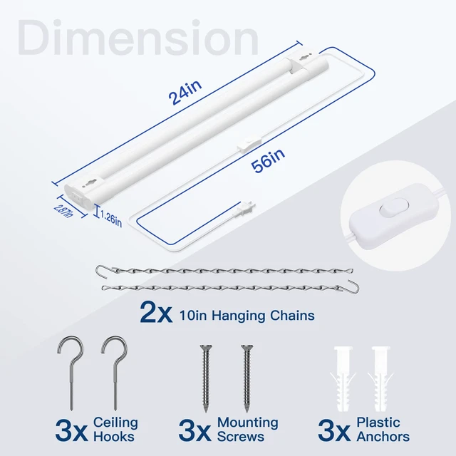 Alt view image 6 of 6 - 4Pack 2FT LED Shop Light, 65000K, 2200LM, Linkable for Garage Super Bright Cool Daylight White, Ceiling + Hanging Mount Durable Integrated Utility Shop Lights for Workshop DIY User, White