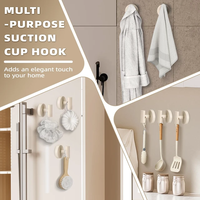 Alt view image 4 of 7 - Suction Cup Hooks for Shower - Bathroom Reusable Hooks for Towels, Robes & Loofah - No-Drill Mounting on Kitchen,Walls,Metal,Glass,Mirrors,Tile & Smooth Non-Porous Surfaces (2, Milk White)