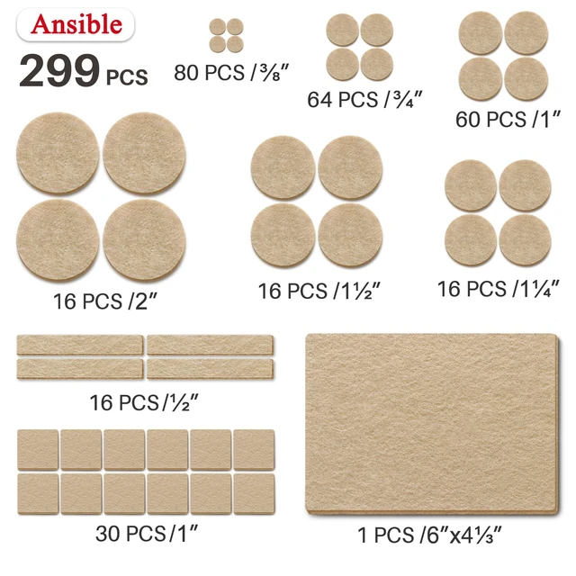 Alt view image 2 of 6 - 299 PCS Felt Furniture Pads for Hardwood Floors Felt Pads for Chair Leg Floor Protectors,Self-Adhesive Felt Pads Reduce Noise and Anti-Scratches,Beige,Multiple Sizes