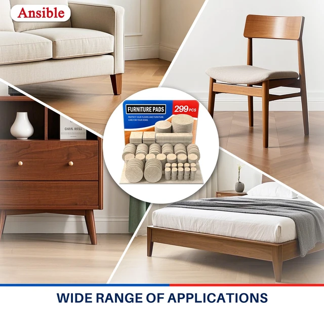 Alt view image 6 of 6 - 299 PCS Felt Furniture Pads for Hardwood Floors Felt Pads for Chair Leg Floor Protectors,Self-Adhesive Felt Pads Reduce Noise and Anti-Scratches,Beige,Multiple Sizes