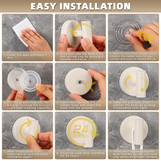 Alt view image 6 of 7 - Suction Cup Hooks for Shower - Bathroom Reusable Hooks for Towels, Robes & Loofah - No-Drill Mounting on Kitchen,Walls,Metal,Glass,Mirrors,Tile & Smooth Non-Porous Surfaces (2, Milk White)