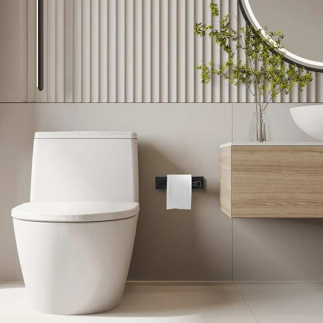 Alt view image 2 of 6 - Oil Rubbed Bronze Toilet Paper Holder Wall Mount for Bathroom Dual-Post Pivoting Tissue Roll Holder with Square Base, Rustproof 304 Stainless Steel, Screw-in, for Hotel Apartments, Modern