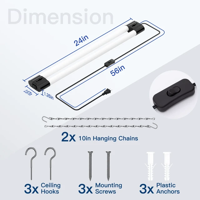Alt view image 6 of 6 - 4Pack 2FT LED Shop Light, 65000K, 2200LM, Linkable for Garage Super Bright Cool Daylight White, Ceiling + Hanging Mount Durable Integrated Utility Shop Lights for Workshop DIY User, Black