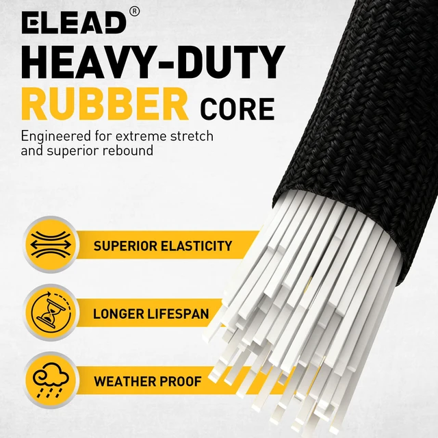 Alt view image 3 of 7 - Heavy Duty Bungee Cord Roll, 1/8" x 110ft Marine Grade Outdoor Bungee Cords, Black Super Elastic Shock Cords, Long Cord for Cargo, Camping, Bike Racks, Tents