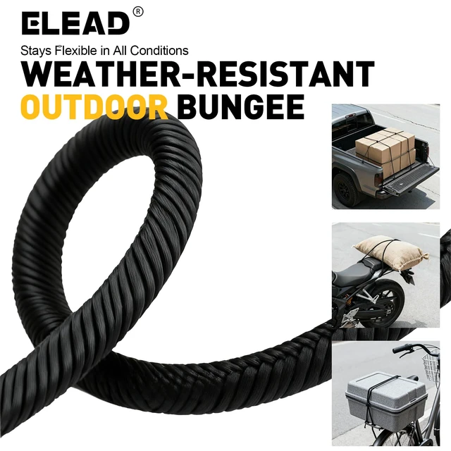 Alt view image 6 of 7 - Heavy Duty Bungee Cord Roll, 1/8" x 110ft Marine Grade Outdoor Bungee Cords, Black Super Elastic Shock Cords, Long Cord for Cargo, Camping, Bike Racks, Tents