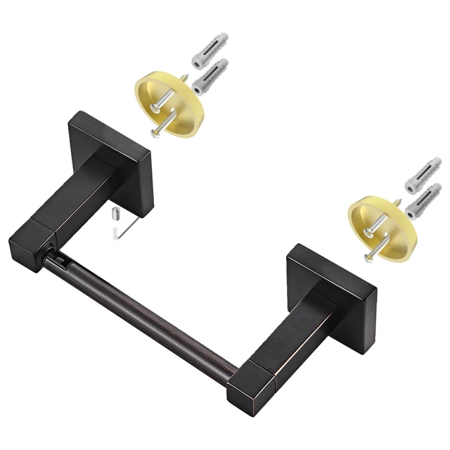 Alt view image 5 of 6 - Oil Rubbed Bronze Toilet Paper Holder Wall Mount for Bathroom Dual-Post Pivoting Tissue Roll Holder with Square Base, Rustproof 304 Stainless Steel, Screw-in, for Hotel Apartments, Modern