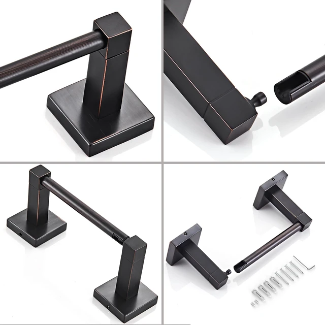 Alt view image 4 of 6 - Oil Rubbed Bronze Toilet Paper Holder Wall Mount for Bathroom Dual-Post Pivoting Tissue Roll Holder with Square Base, Rustproof 304 Stainless Steel, Screw-in, for Hotel Apartments, Modern